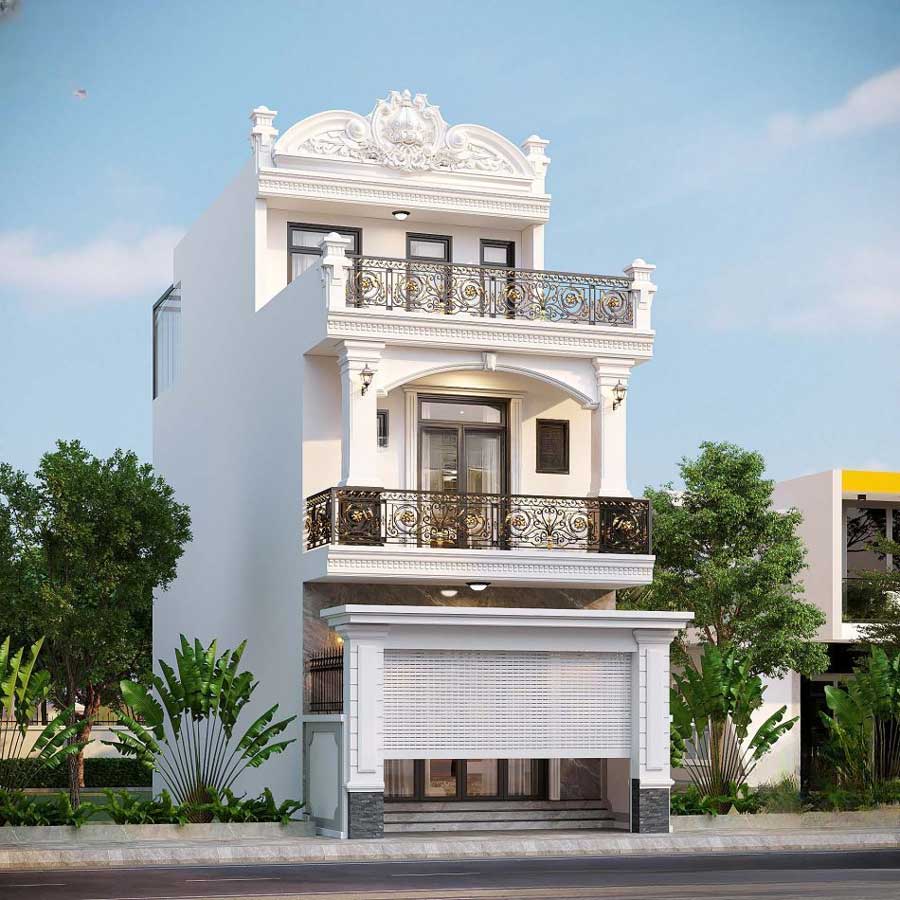 Thiết kế nhà biệt thự 2 tầng 1 tum tân cổ điển