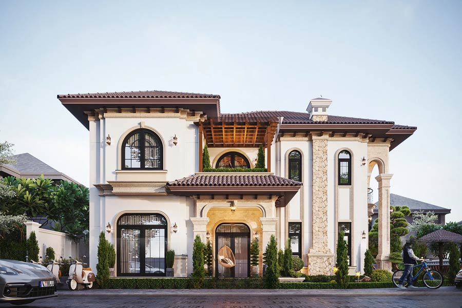 Mẫu biệt thự 2 tầng 300m2 phong cách Địa Trung Hải