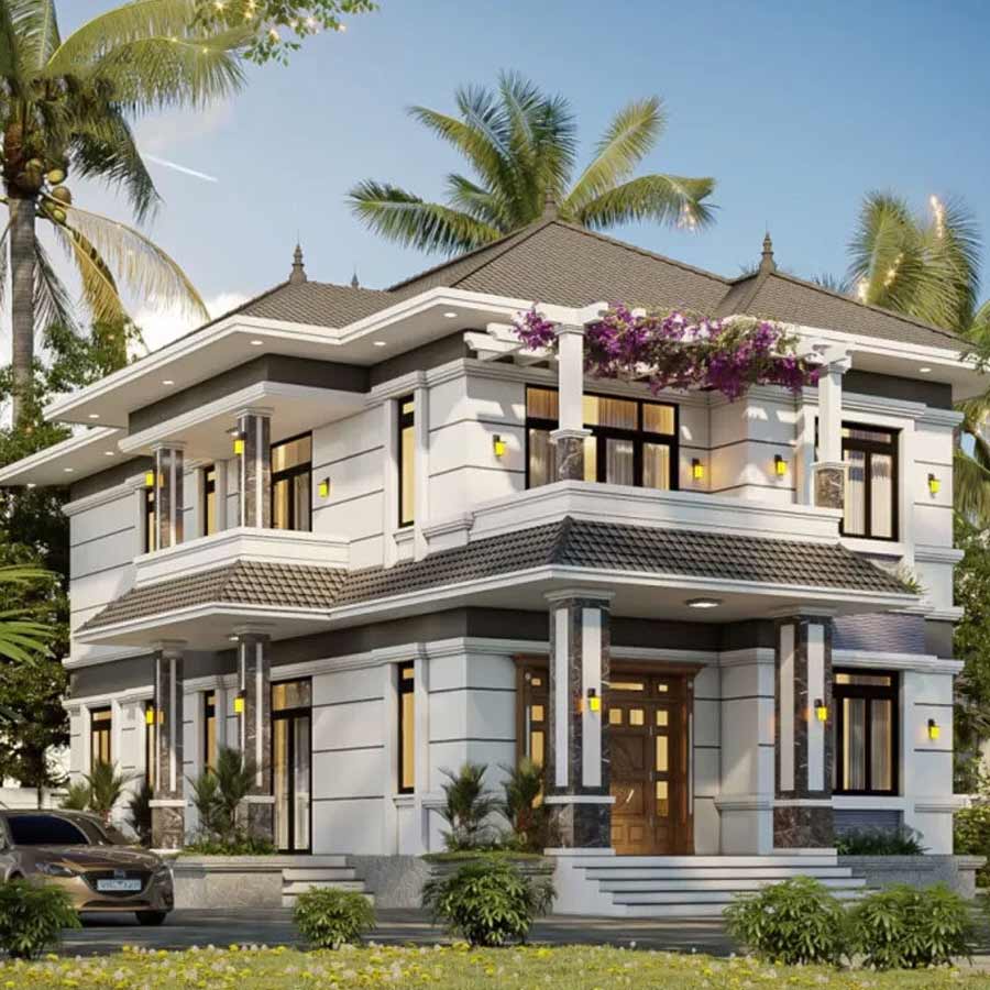 Mẫu biệt thự nhà vườn 2 tầng đẹp mái ngói