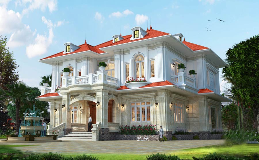 Mẫu biệt thự nhà vườn 2 tầng đẹp mái ngói