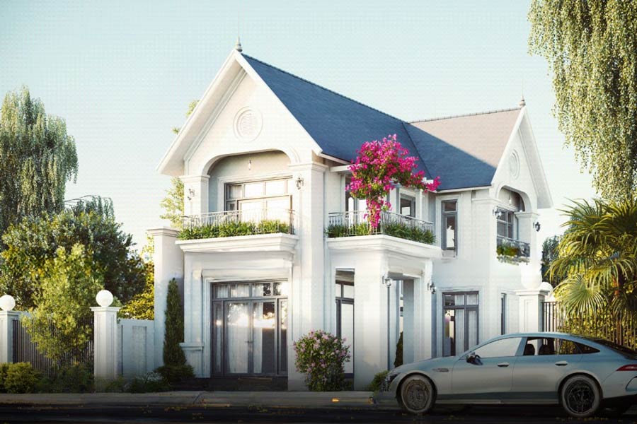 Mẫu thiết kế biệt thự 2 tầng mái ngói hiện đại