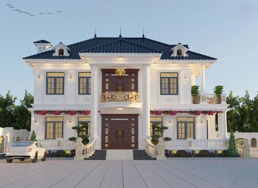 Thiết kế biệt thự 2 tầng mái ngói kiểu Nhật