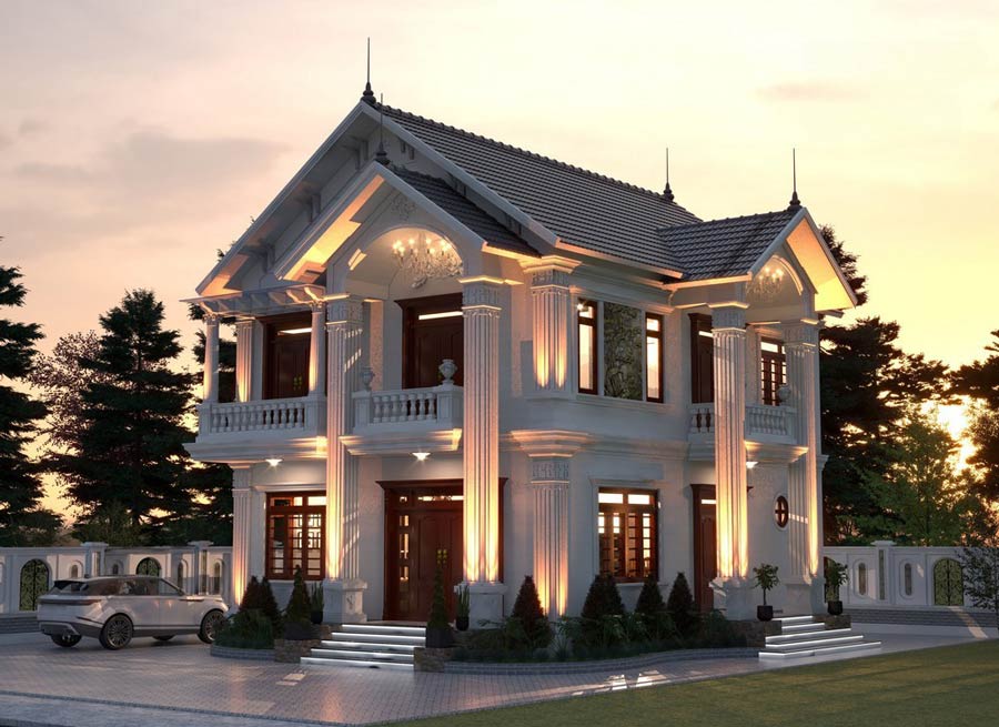 Thiết kế biệt thự mini 2 tầng mái ngói