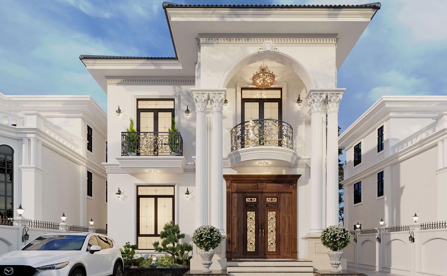 Mẫu nhà biệt thự 2 tầng mái ngói tân cổ điển