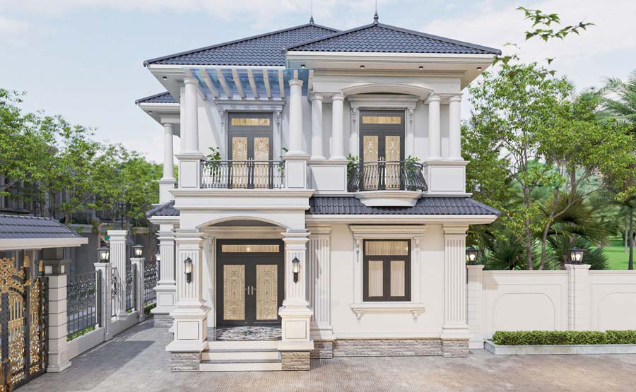 Mẫu nhà biệt thự 2 tầng mái ngói tân cổ điển