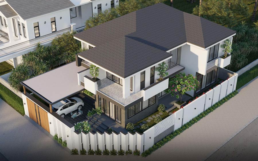 Mẫu biệt thự mái Nhật 2 tầng 2 mặt tiền