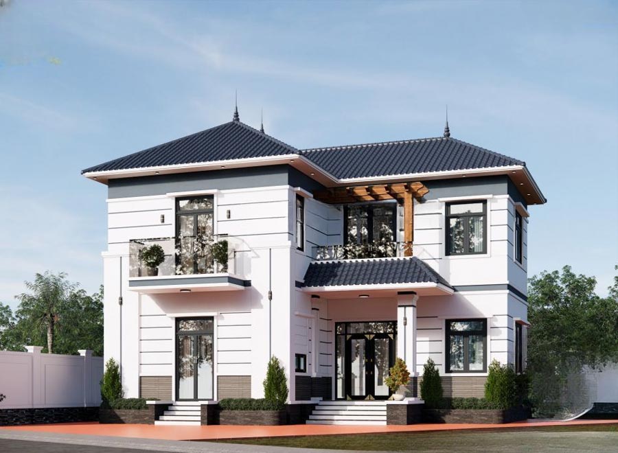 Thiết kế biệt thự mái Nhật 2 tầng chữ L