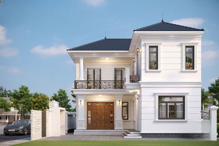 Thiết kế biệt thự mái Nhật 2 tầng chữ L