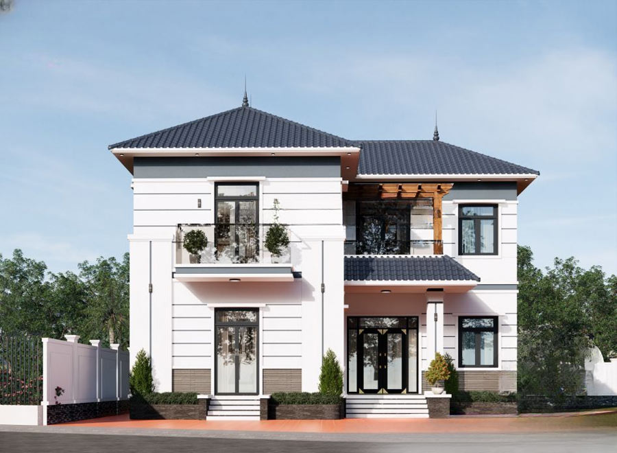 Thiết kế biệt thự mái Nhật 2 tầng chữ L