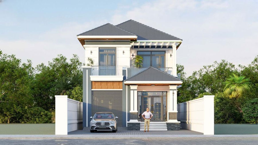 Mẫu nhà biệt thự 2 tầng mái Nhật đẹp có gara