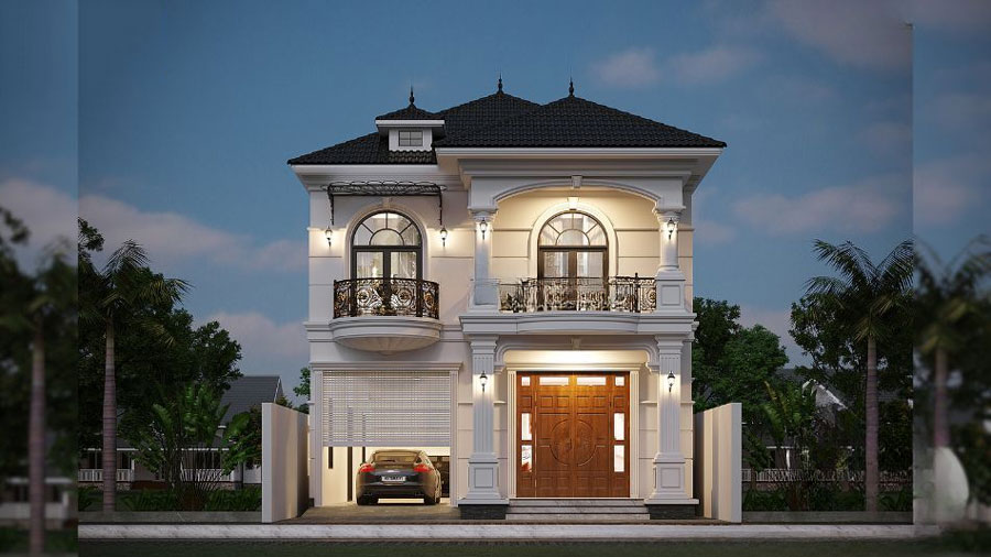 Mẫu nhà biệt thự 2 tầng mái Nhật đẹp có gara