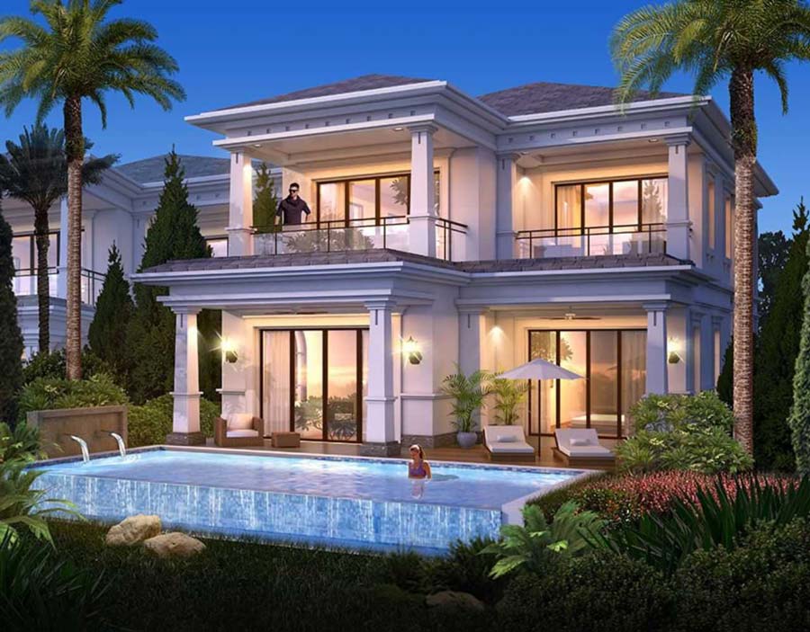 Mẫu biệt thự 2 tầng mái Nhật có hồ bơi