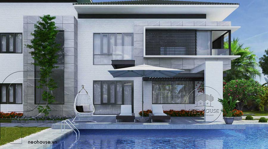 Mẫu biệt thự 2 tầng mái Nhật có hồ bơi