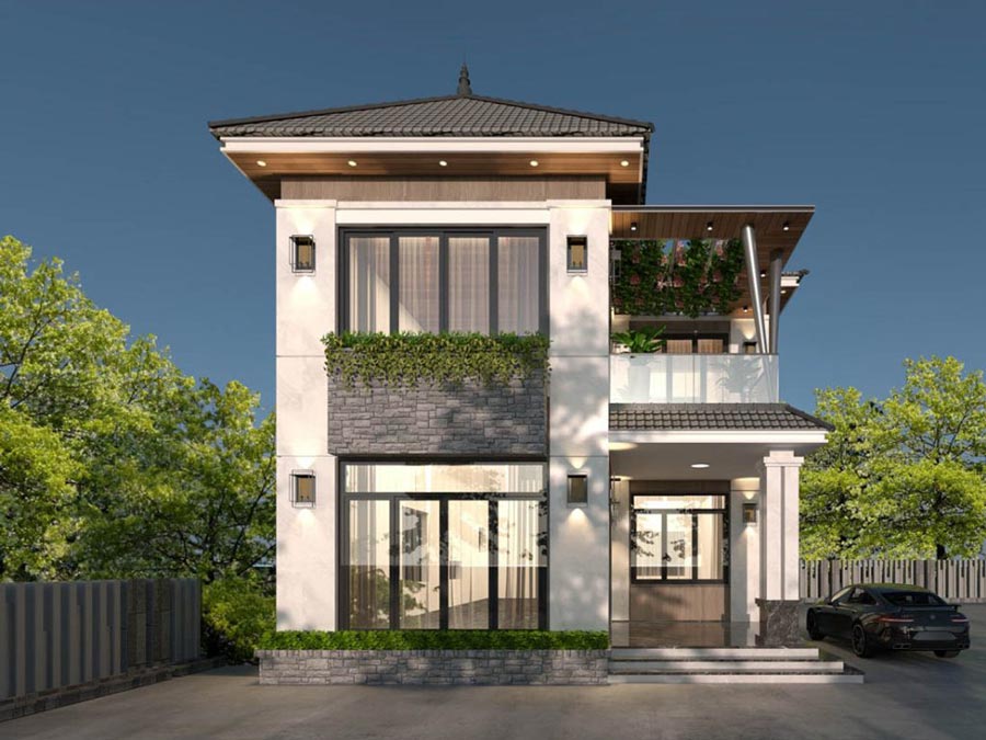 Mẫu biệt thự 2 tầng mái Nhật hiện đại
