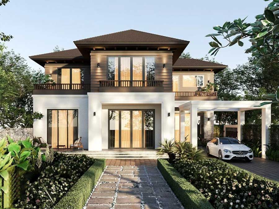 Biệt thự 2 tầng mái Nhật phong cách Indochine