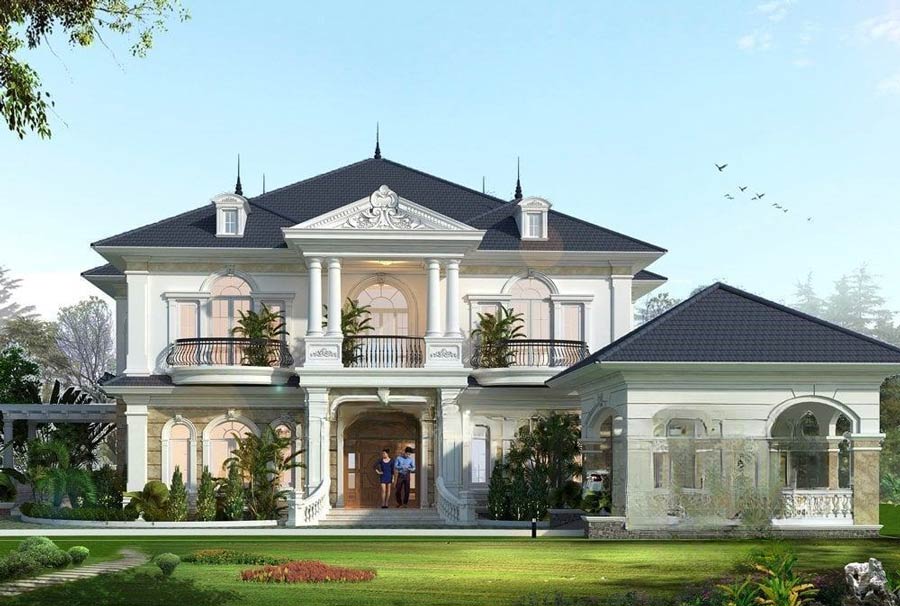 Thiết kế nhà biệt thự 2 tầng mái Nhật kiểu châu Âu