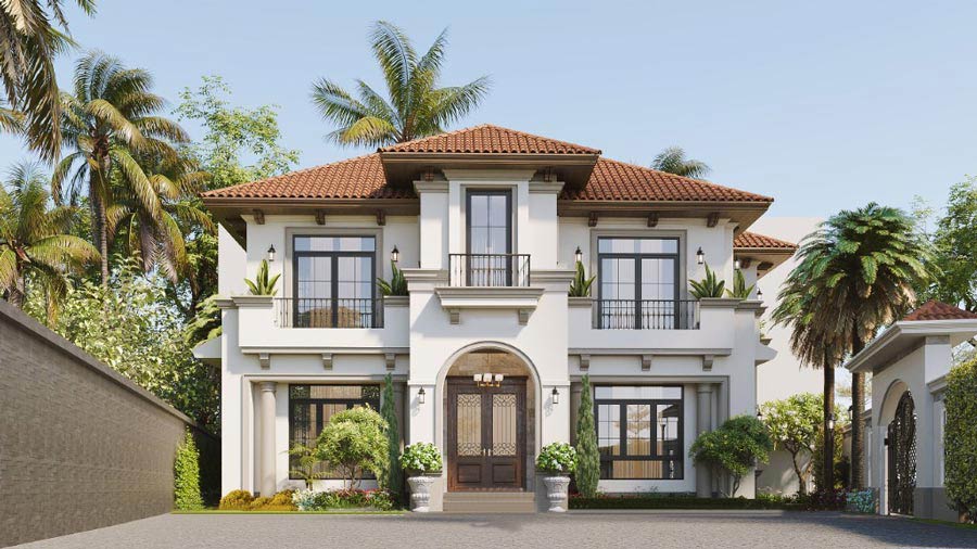 Thiết kế nhà biệt thự 2 tầng mái Nhật kiểu châu Âu