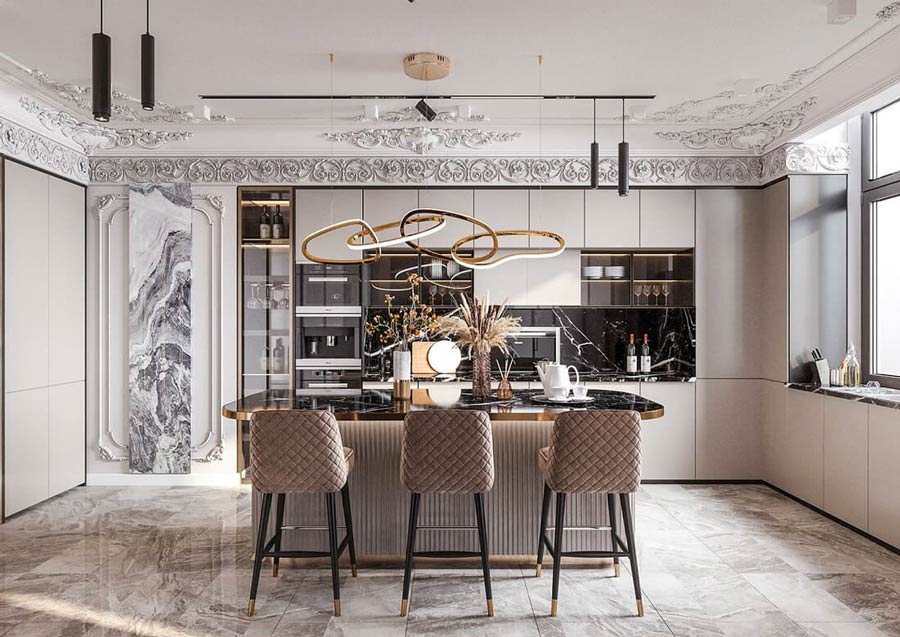 Gợi ý thiết kế không gian bếp và bàn ăn nhà biệt thự 2 tầng