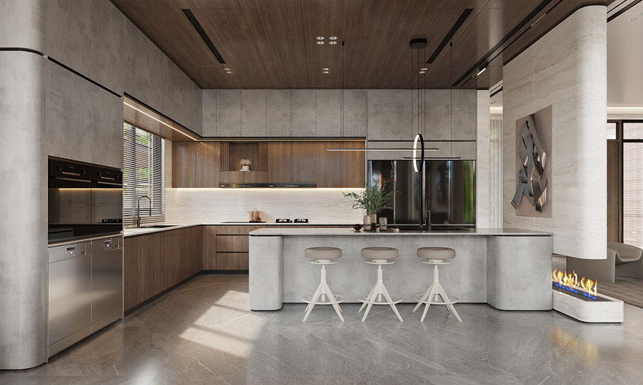 Gợi ý thiết kế không gian bếp và bàn ăn nhà biệt thự 2 tầng