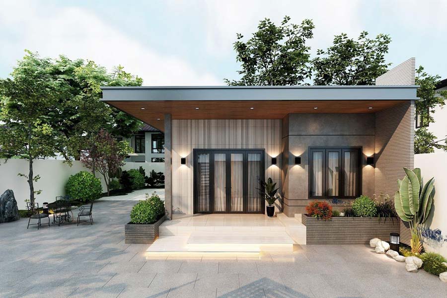 Mẫu biệt thự mini 1 tầng mái bằng