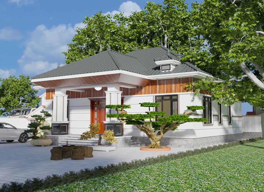 Thiết kế biệt thự mini 1 tầng mái Nhật