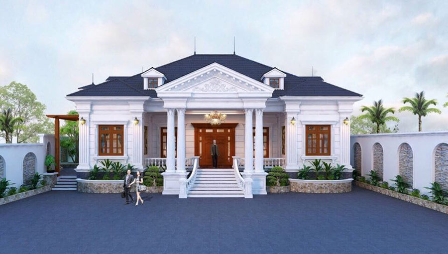 Mẫu thiết kế biệt thự mini 1 tầng tân cổ điển