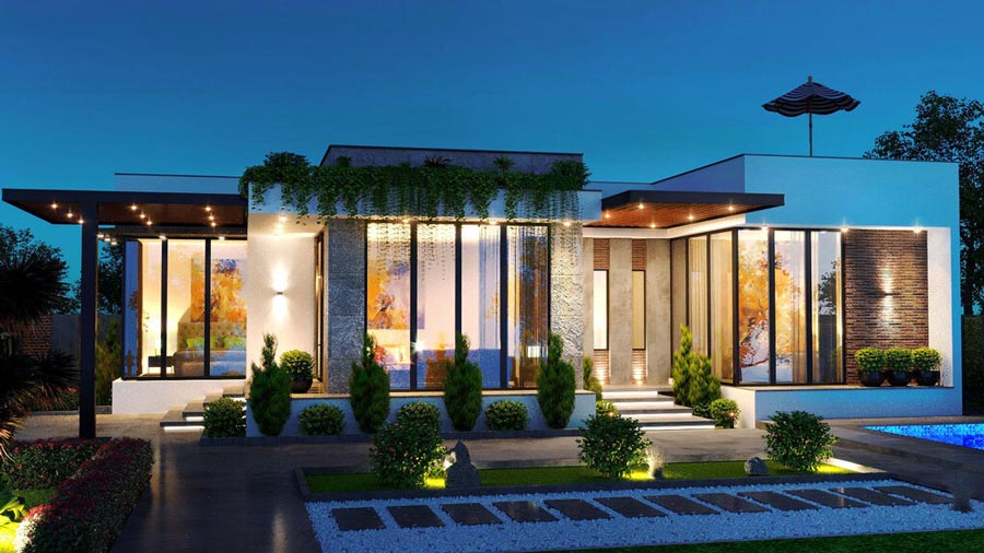Mẫu thiết kế biệt thự mini 1 tầng tối giản đẹp