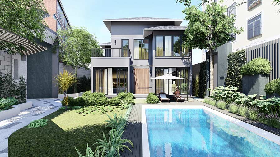 Mẫu thiết kế nhà vườn 2 tầng 4 phòng ngủ