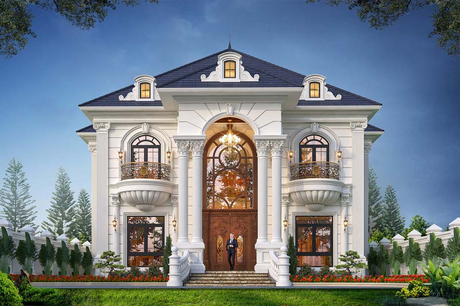 Mẫu biệt thự nhà vườn 2 tầng kiểu Pháp