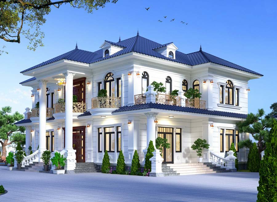 Mẫu biệt thự nhà vườn 2 tầng kiểu Pháp