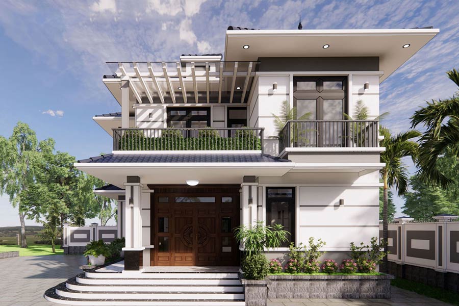 Mẫu biệt thự nhà vườn 2 tầng ở nông thôn