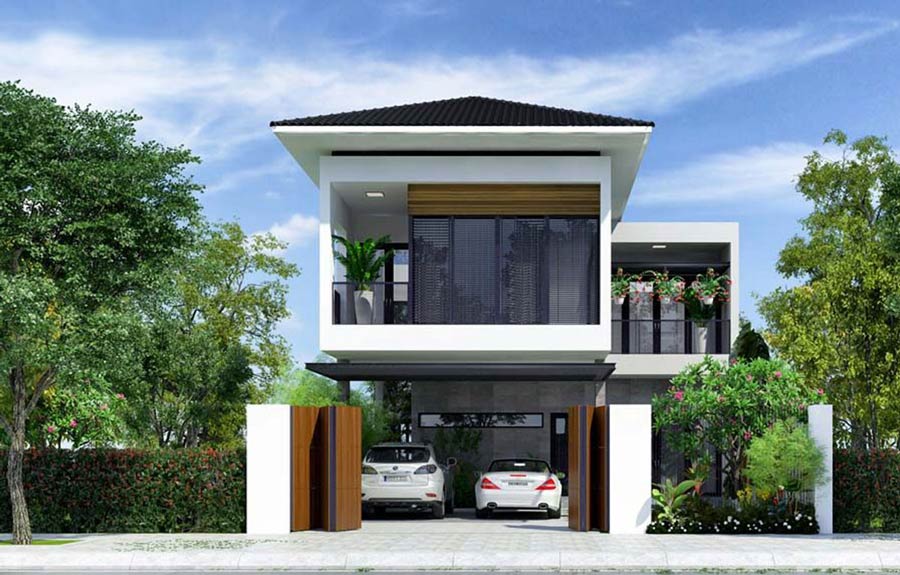 Thiết kế nhà 2 tầng 8x10m có gara