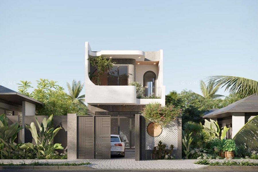 Mẫu nhà 2 tầng 8x10m mái bằng