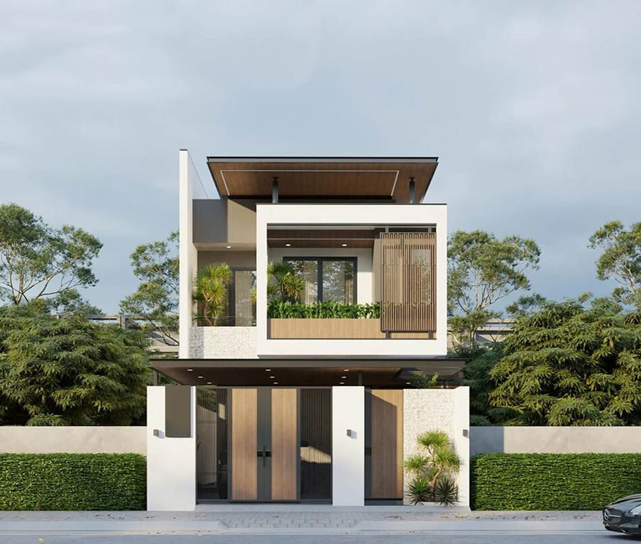 Mẫu nhà 2 tầng 8x10m mái bằng