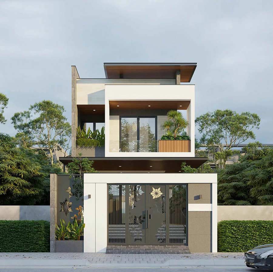 Mẫu nhà 2 tầng 8x10m mái bằng