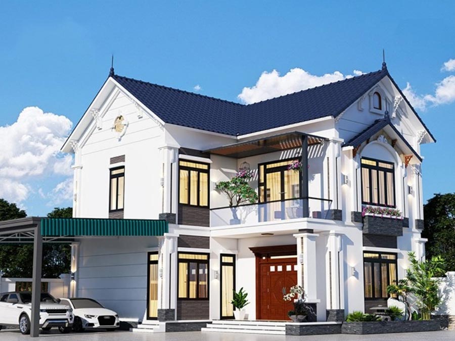 Mẫu nhà 2 tầng chữ L 100m2