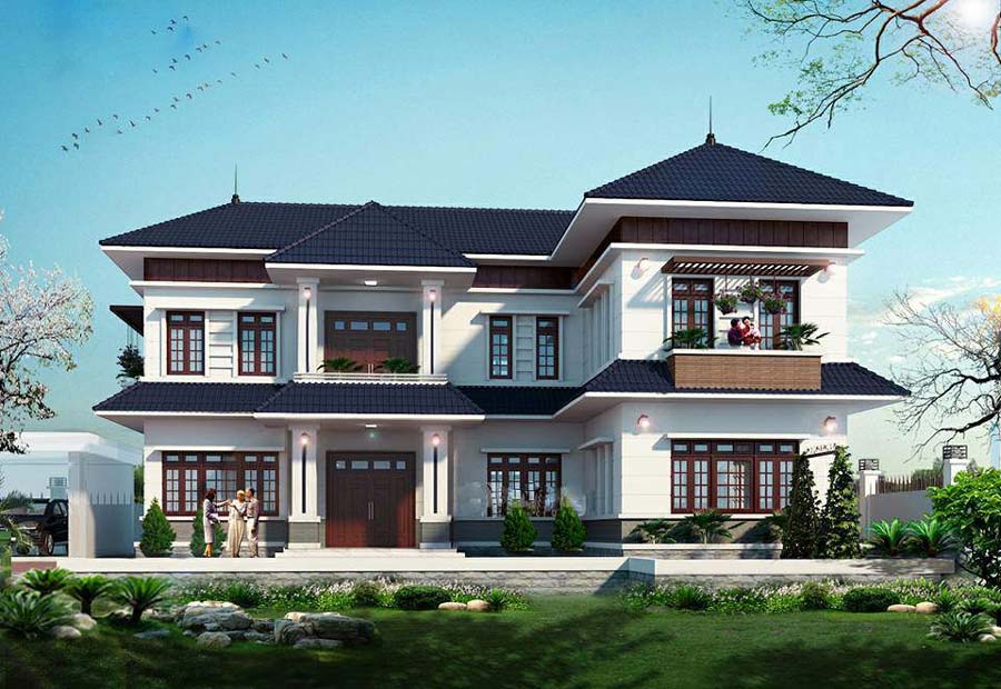 Mẫu thiết kế nhà 2 tầng chữ L 120m2