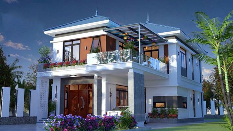 Mẫu nhà chữ L 2 tầng 80m2