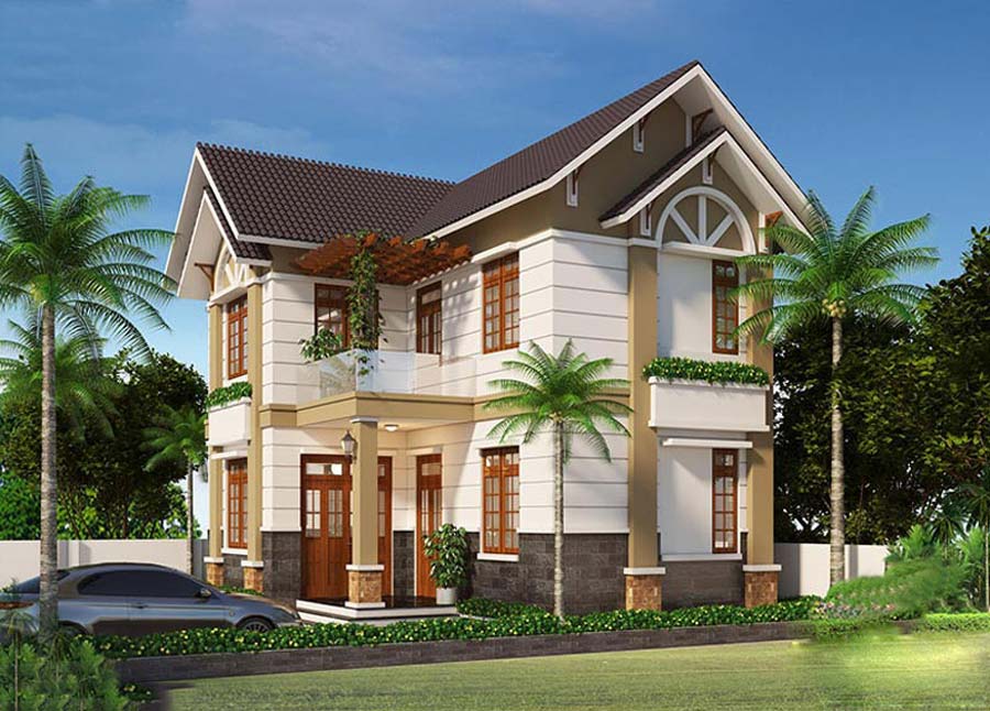 Mẫu nhà chữ L 2 tầng 80m2