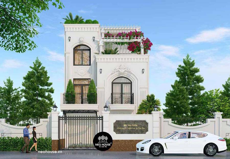 Mẫu nhà chữ L 2 tầng 1 tum