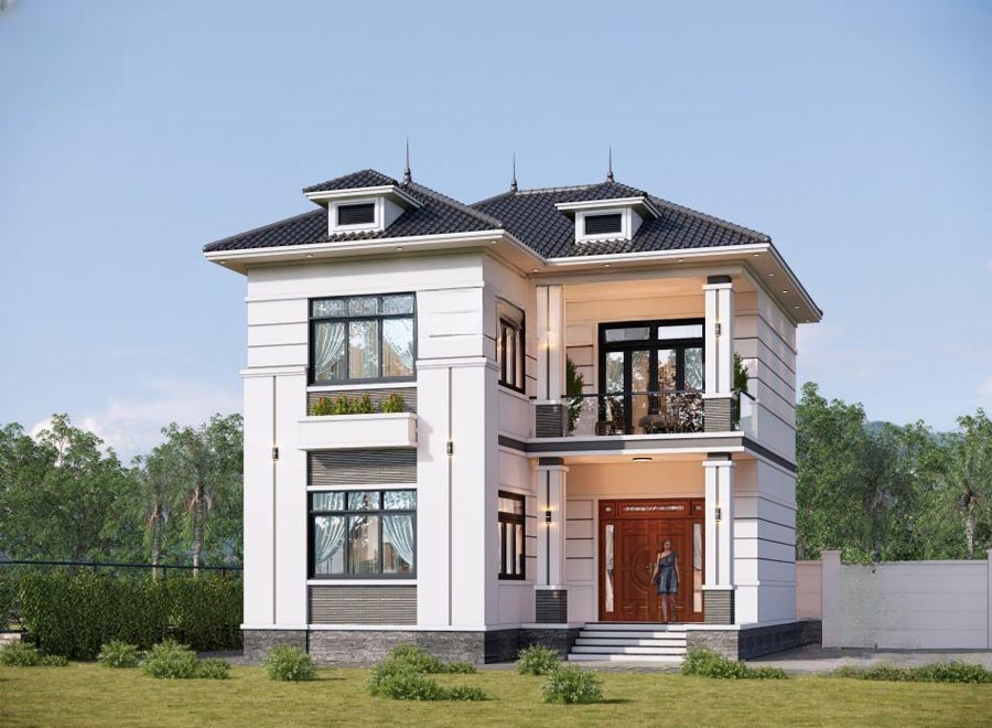 Thiết kế nhà chữ L 2 tầng 3 phòng ngủ