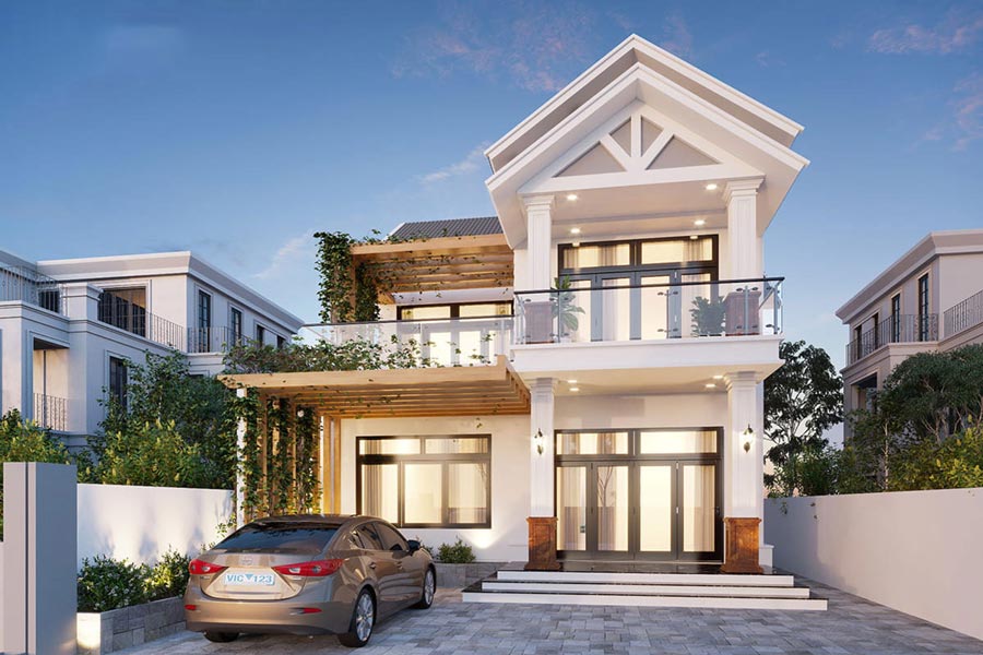 Mẫu thiết kế nhà chữ L 2 tầng 4 phòng ngủ