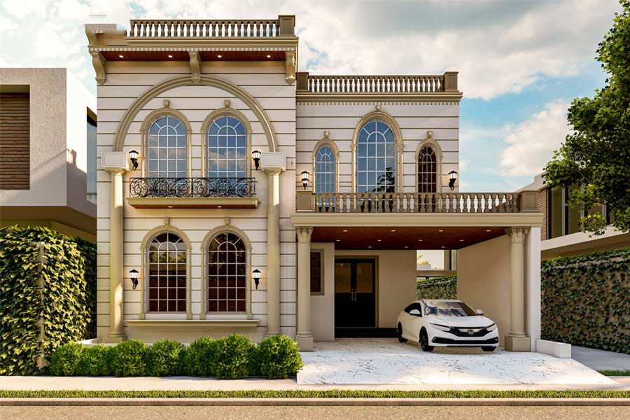 Thiết kế nhà 2 tầng chữ L kiểu châu Âu