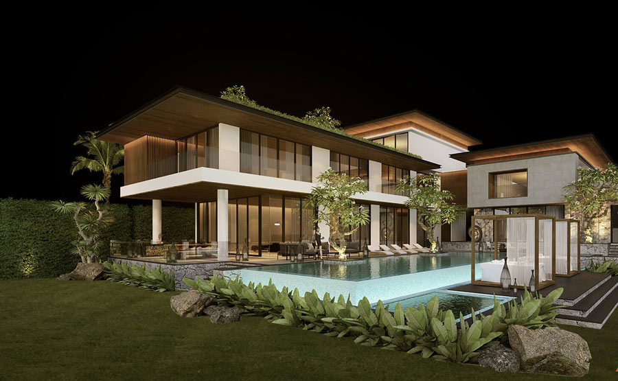 Mẫu nhà chữ L 2 tầng có hồ bơi