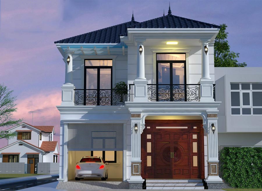 Mẫu biệt thự 2 tầng chữ L có gara