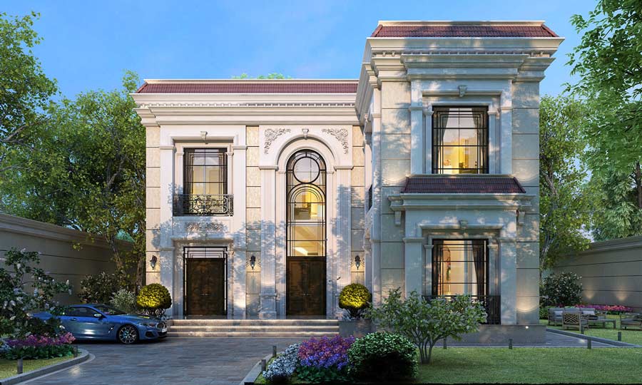 Mẫu nhà chữ L 2 tầng tân cổ điển