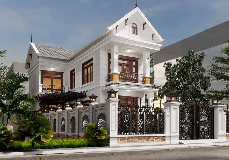 Mẫu nhà chữ L 2 tầng tân cổ điển