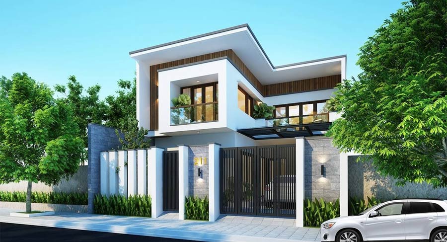 Mẫu thiết kế nhà 2 tầng chữ L tối giản