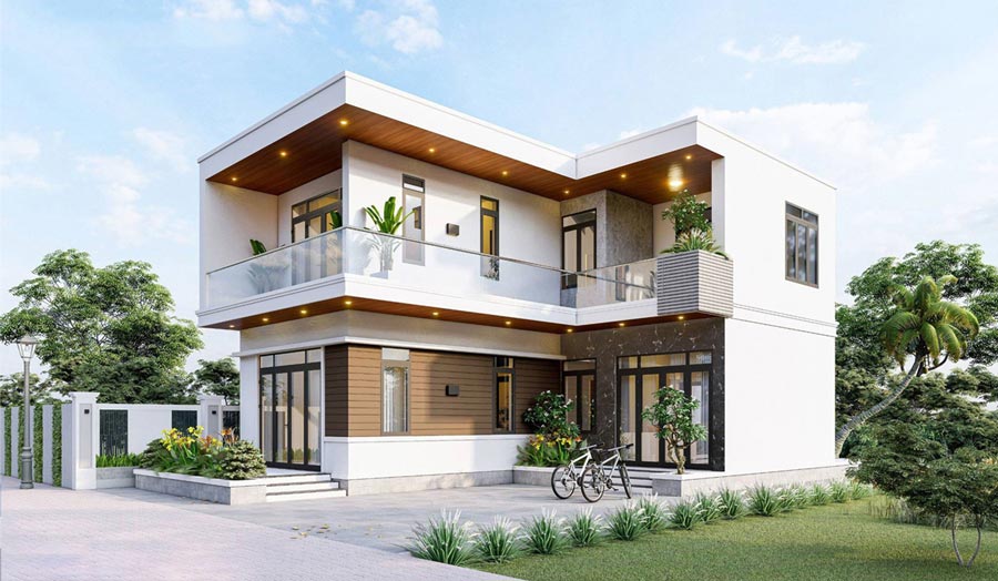 Mẫu thiết kế nhà 2 tầng chữ L tối giản