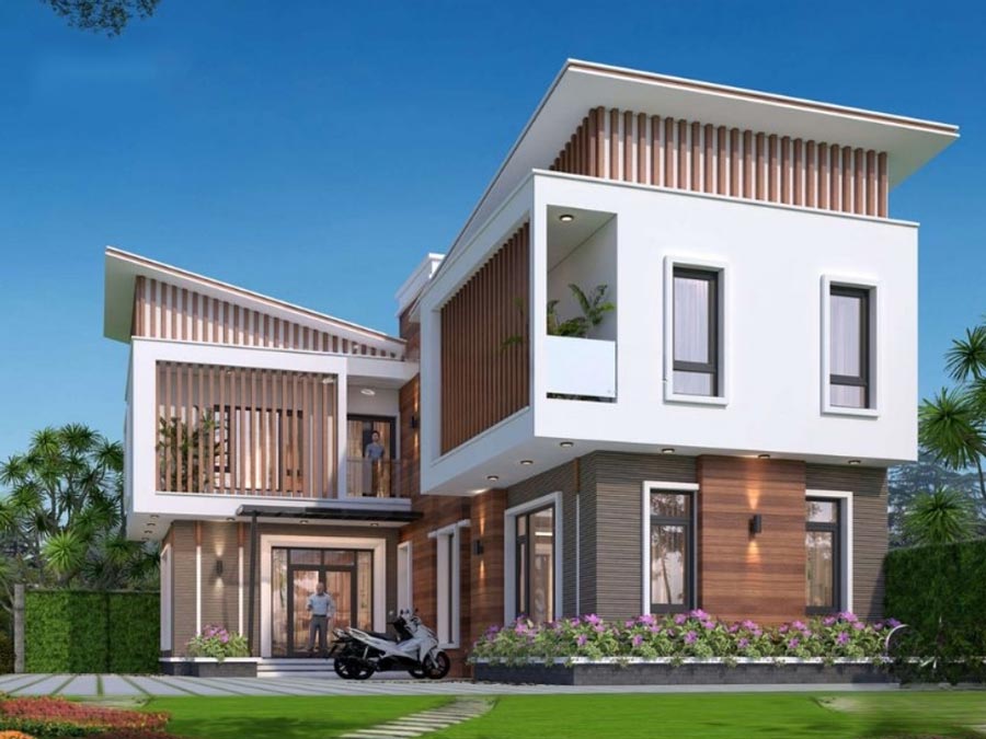 Mẫu thiết kế nhà 2 tầng chữ L tối giản